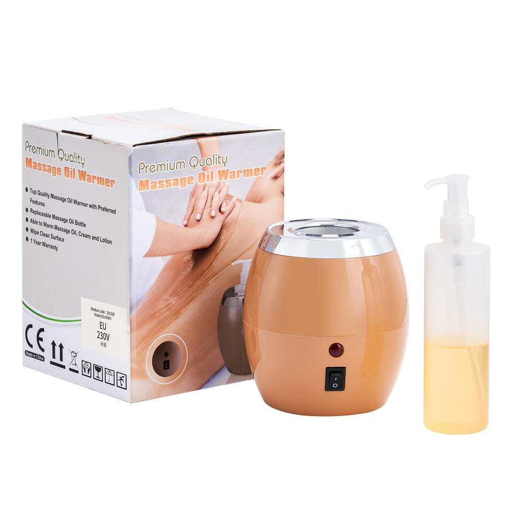 Master Massage Oil Warmer includes dispenser bottle for immediate use