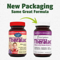 Master Supplements Granular Theralac powder blended into a smoothie for easy intake.