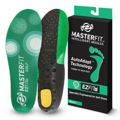 MASTERFIT EZQF insole with deep heel cup stabilizes your golf stance