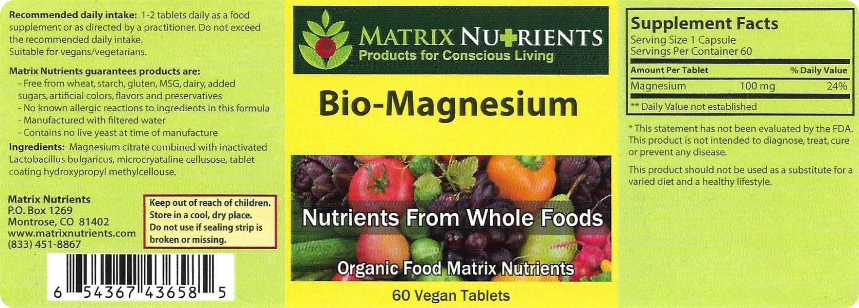 Matrix Nutrients BIO-Magnesium tablets closeup for nerves and muscles support.
