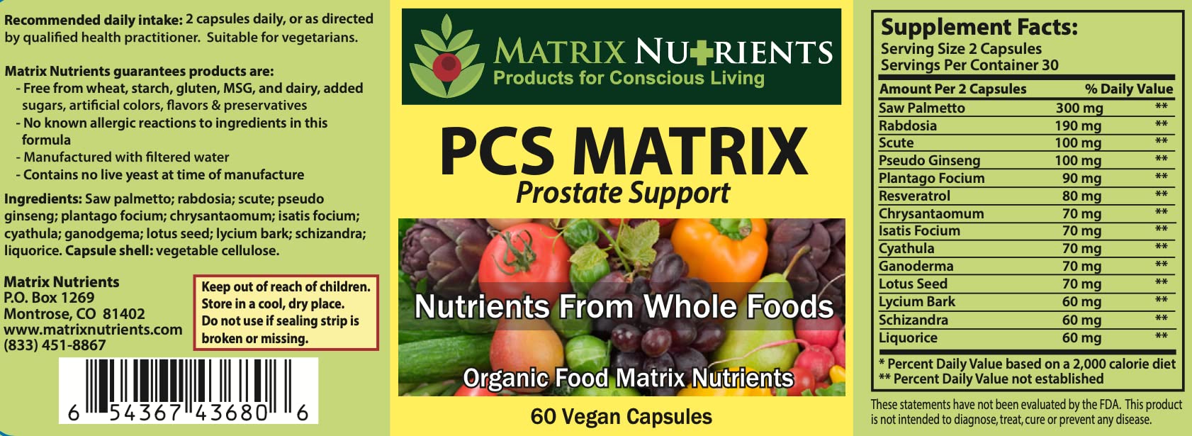 PCS Matrix capsules arranged for daily use to support PSA management.