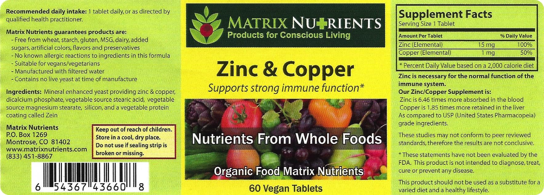 Close-up of Matrix Nutrients zinc-copper bottle, emphasizing lab-tested purity for safe supplementation.