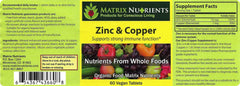 Close-up of Matrix Nutrients zinc-copper bottle, emphasizing lab-tested purity for safe supplementation.