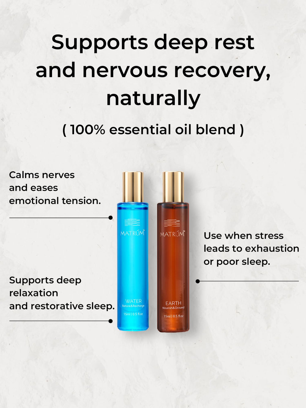 MATRÚM lavender-jasmine-sandalwood blend bottle with soothing aroma.