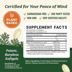 Fish-free MAV Nutrition omega-3 capsules with no fish burps