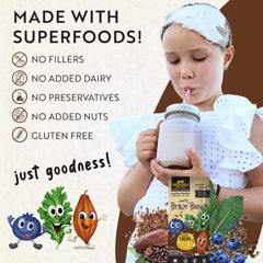 Mavella Focus ingredients with chia, flaxseed, and kale for natural nutrition.