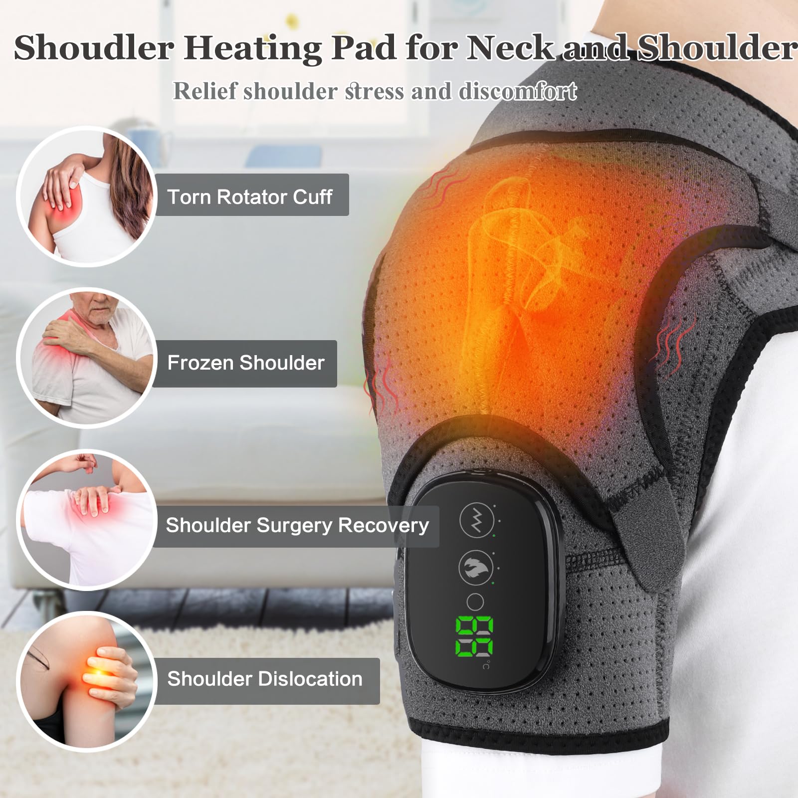 MAVLLY heated shoulder wrap back view highlights breathable neoprene for comfort.