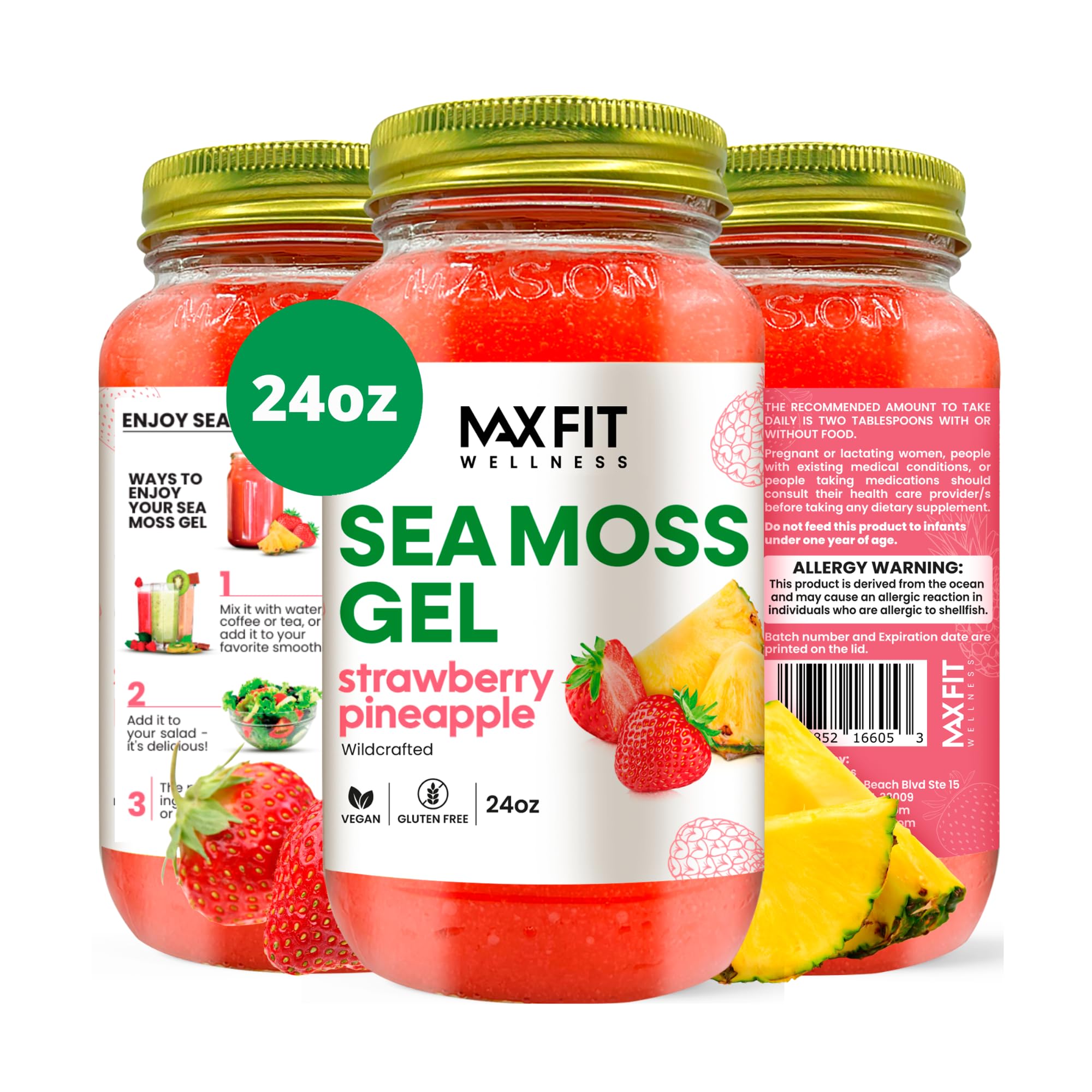 MAX FIT Sea Moss Gel 24oz bottle ready to blend into smoothies