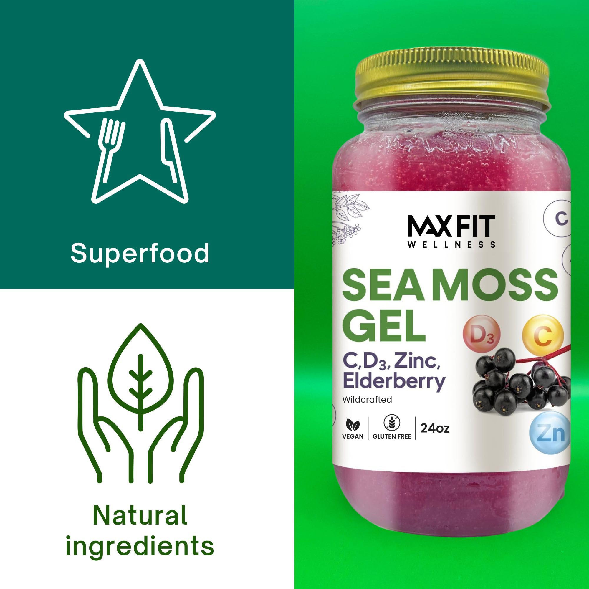 MAX FIT Sea Moss Gel 24oz container ready for kitchen shelves