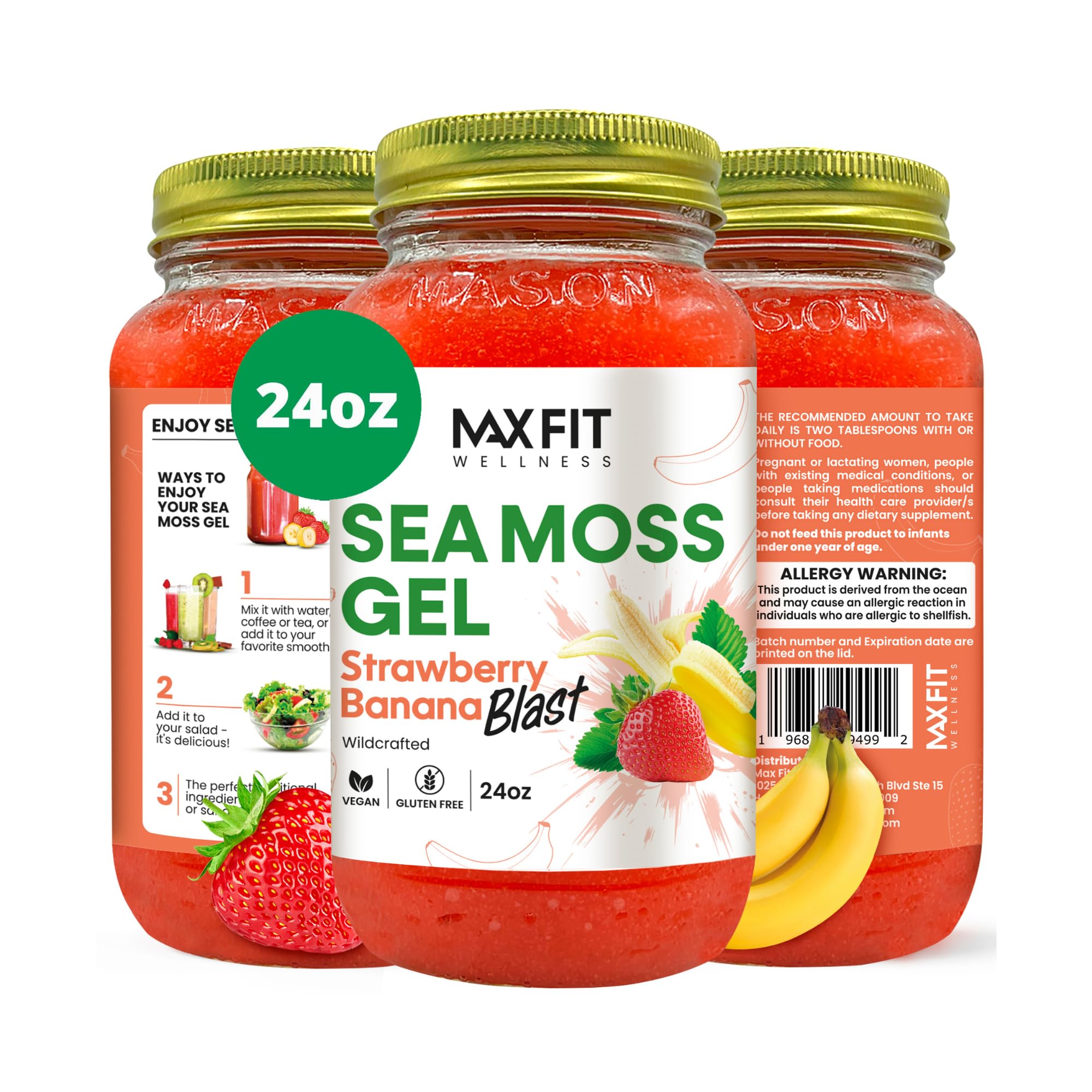 MAX FIT Sea Moss Gel 24oz jar front view for daily use