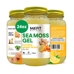 MAX FIT Sea Moss Gel 24oz jar shows the gold gel for daily nutrition.