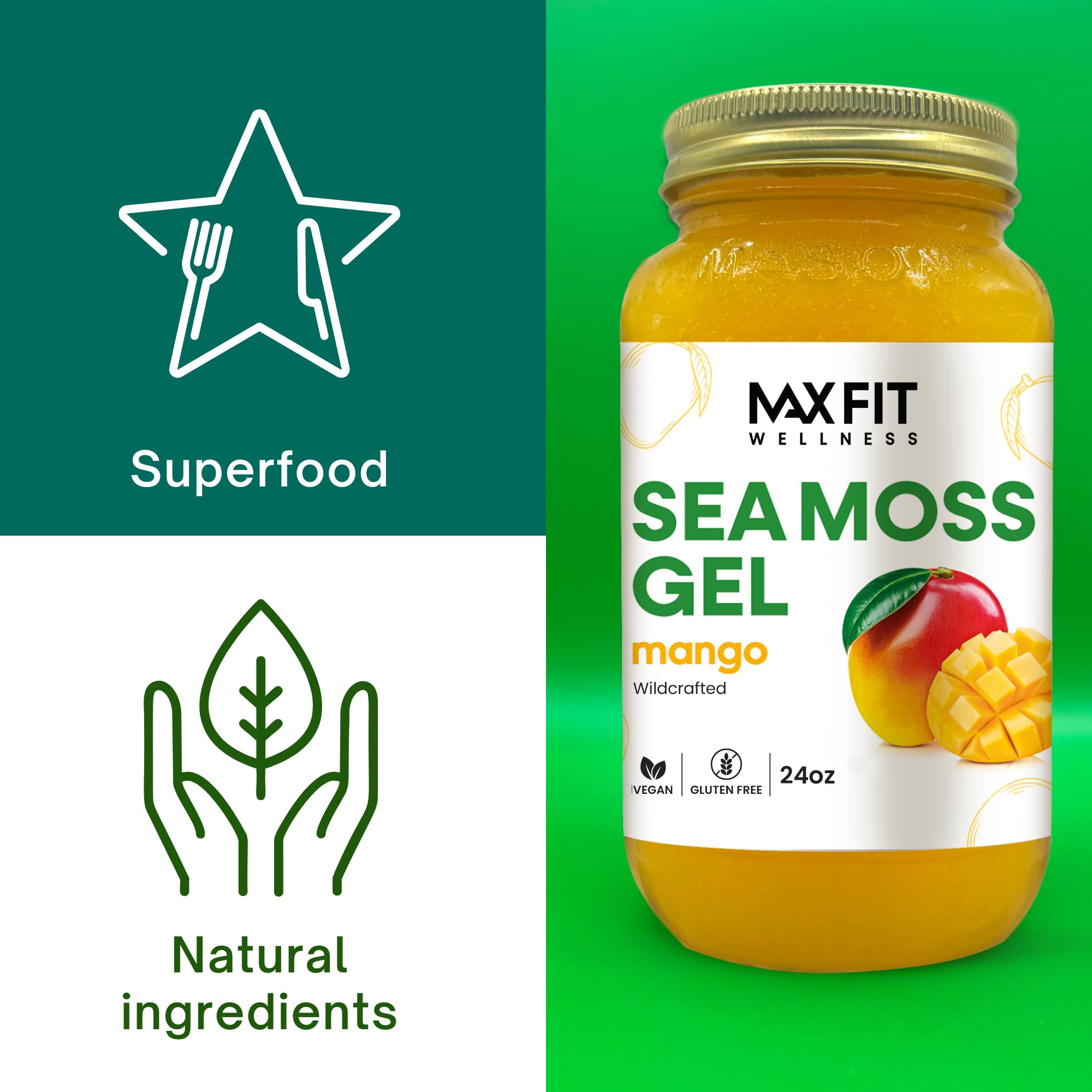 MAX FIT Sea Moss Gel jar demonstrates hair and skin use in routines.