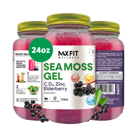 MAX FIT Sea Moss Gel jar shows a gold texture ideal for everyday use