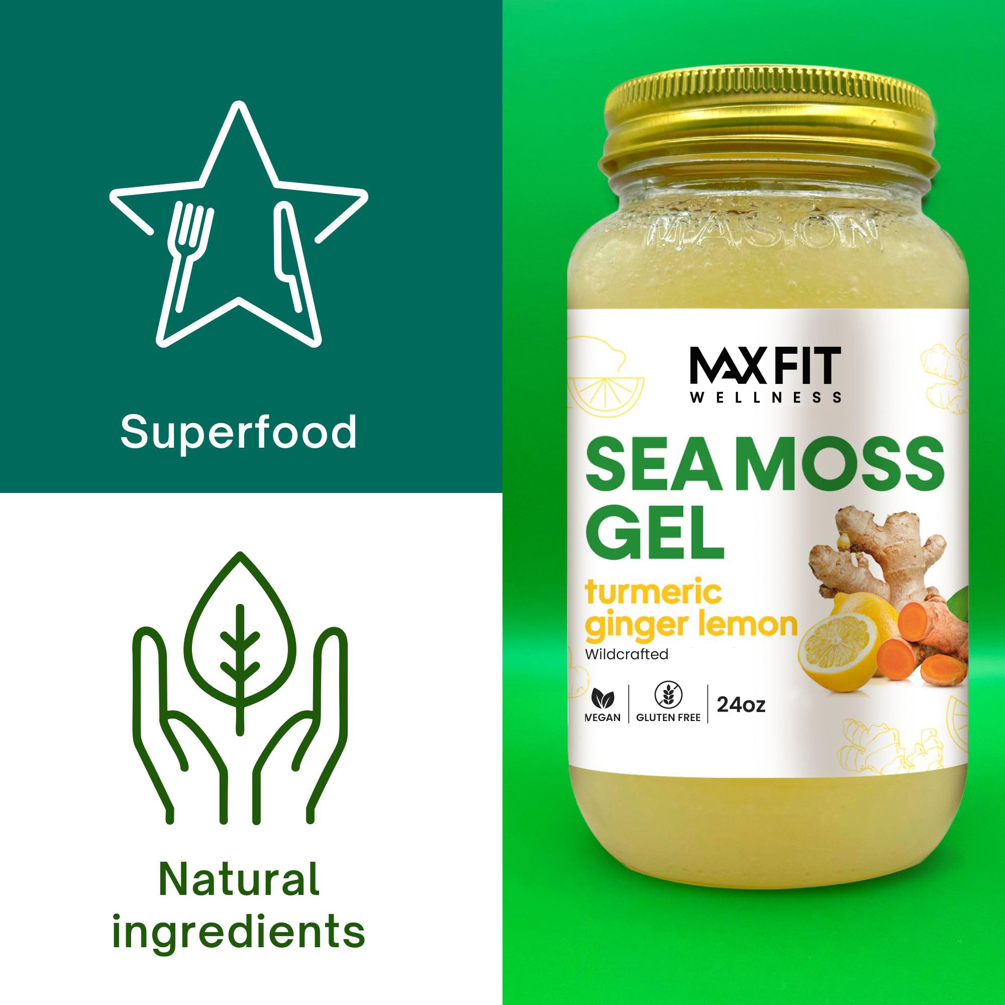 MAX FIT Sea Moss Gel nutrition label close-up shows 92 minerals.
