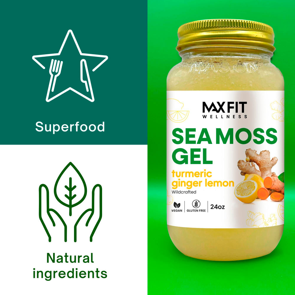 MAX FIT Sea Moss Gel nutrition label close-up shows 92 minerals.