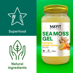 MAX FIT Sea Moss Gel nutrition label close-up shows 92 minerals.