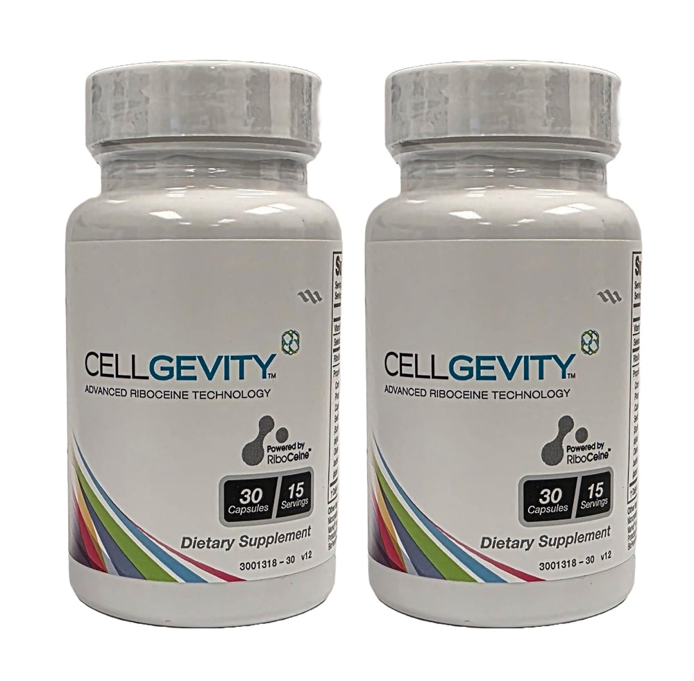Max International Cellgevity bottle front view with RiboCeine for cellular support.
