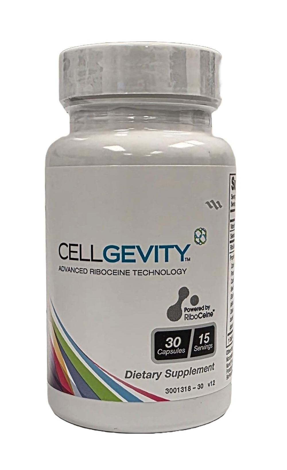 Max International Cellgevity bottle front view highlighting packaging and RiboCeine technology.
