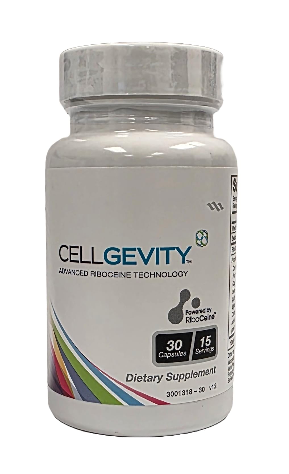 Max International Cellgevity bottle front view highlighting packaging and RiboCeine technology.