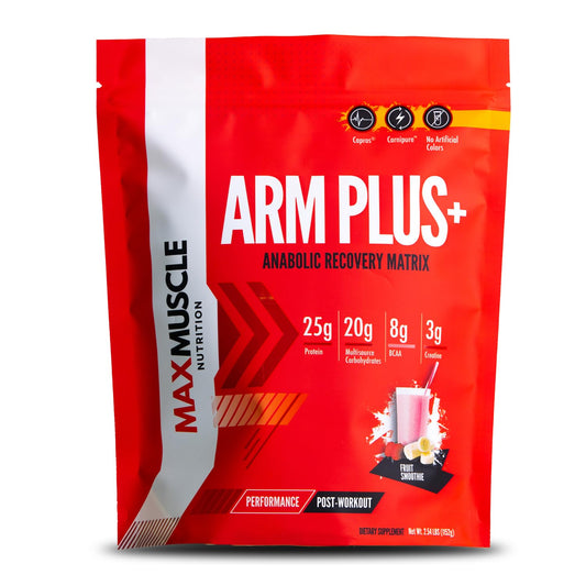 Max Muscle Arm Plus+ bottle being poured to support post-workout hydration