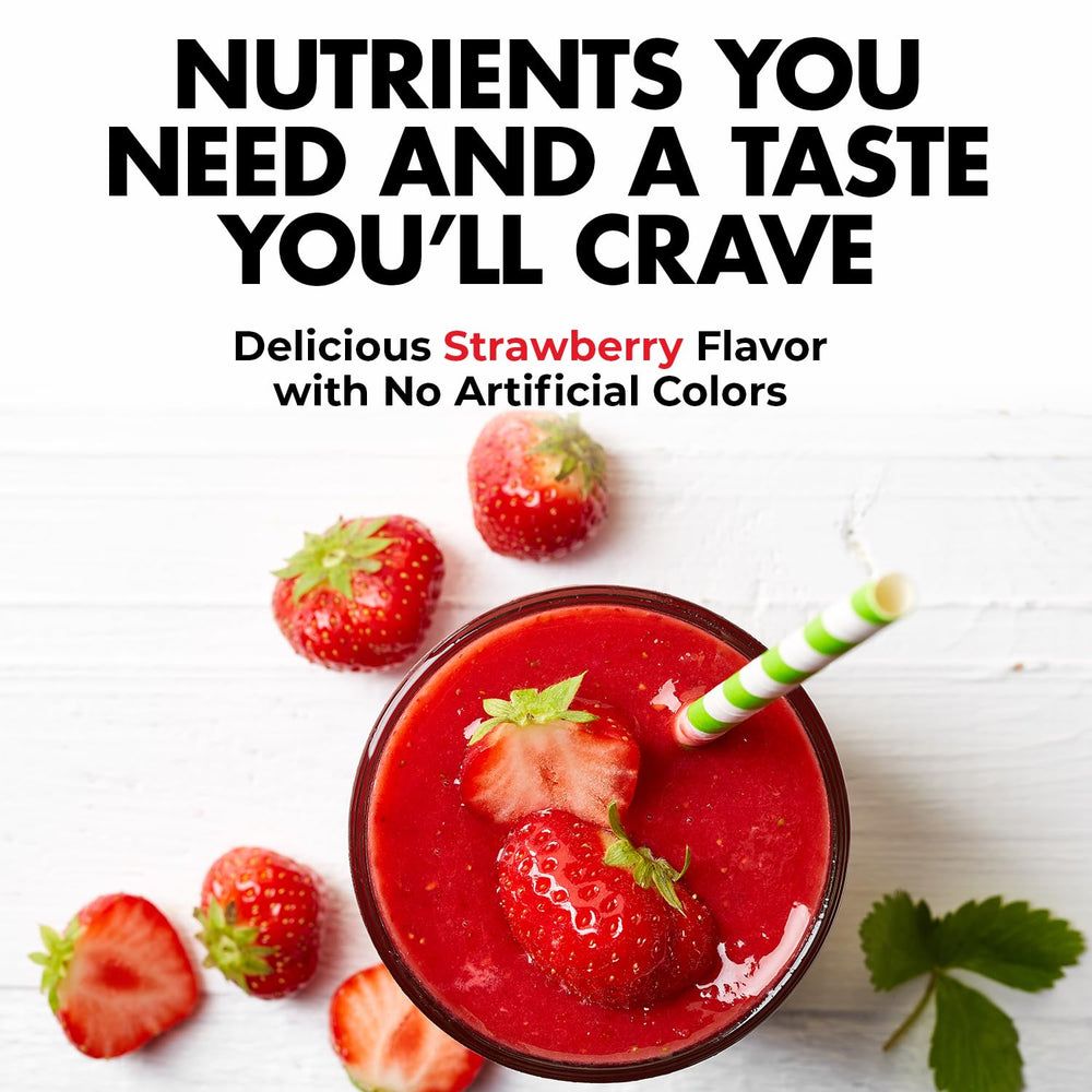 Intense strawberry Arm Plus+ shaker and mixer ready for a smoothie-like recovery drink