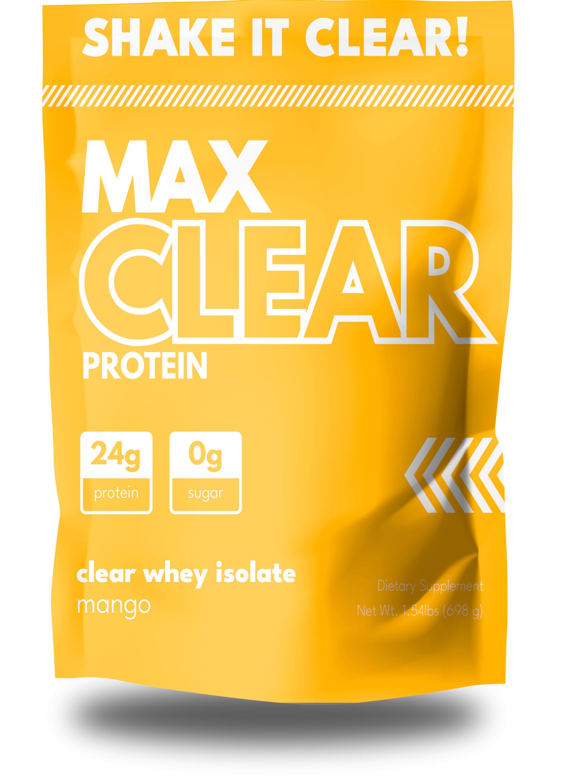 Max Clear Protein bottle pour shows zero sugar and crisp hydration.