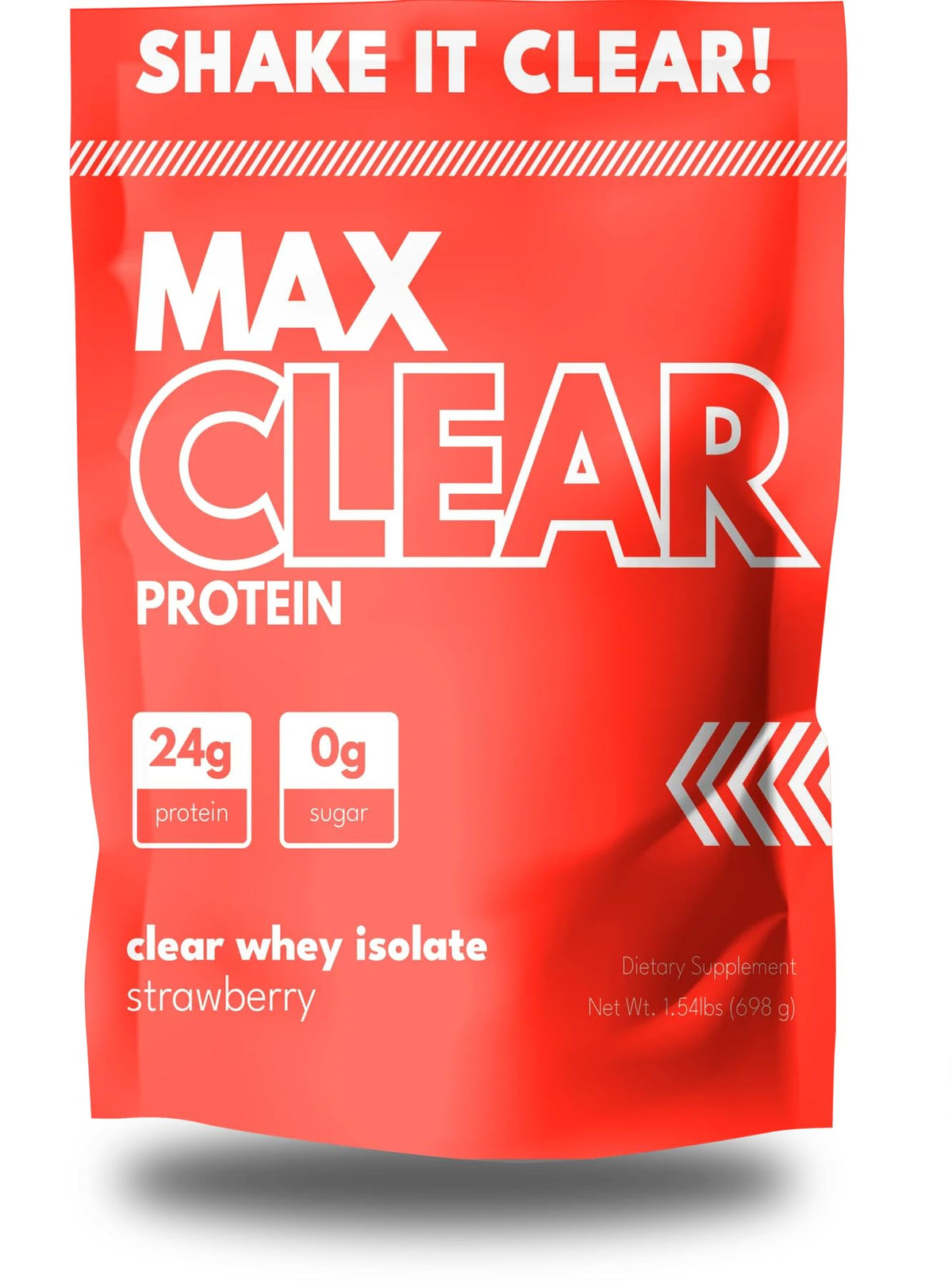 Max Muscle Max Clear Protein strawberry shake in glass for post-workout refreshment.