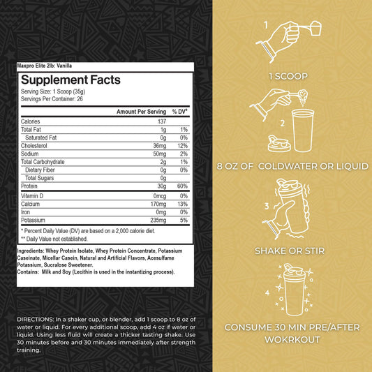 Max Muscle Maxpro Elite scoop showcasing precise dosing for consistent intake.