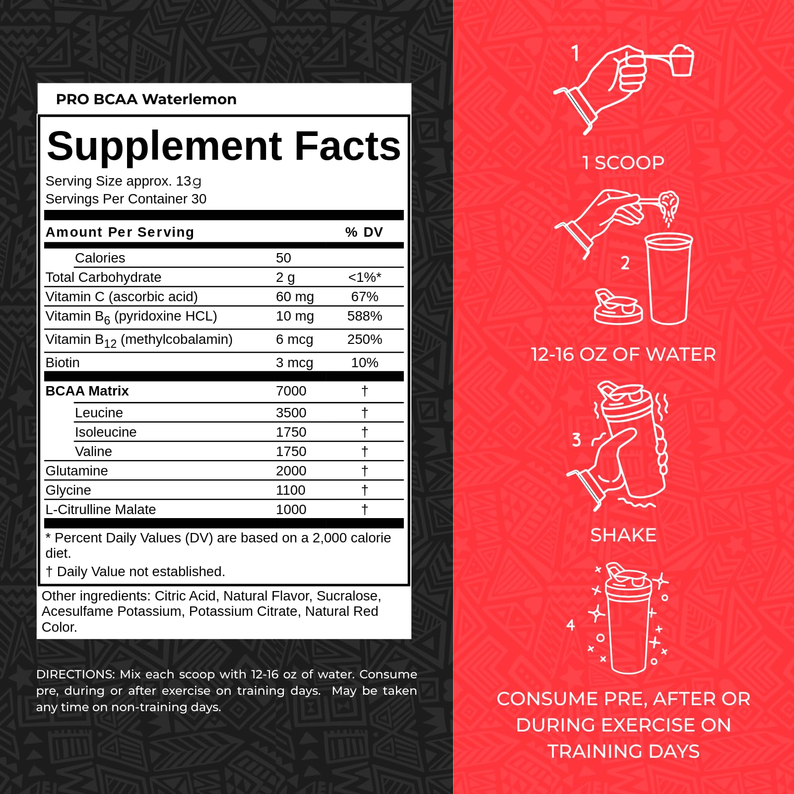 Max Muscle Pro BCAA post-workout serve features watermelon flavor and recovery support.