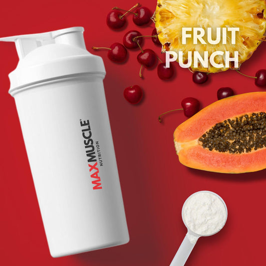 Max Muscle Pro BCAA Fruit Punch scoop ready for mixing in water to boost endurance