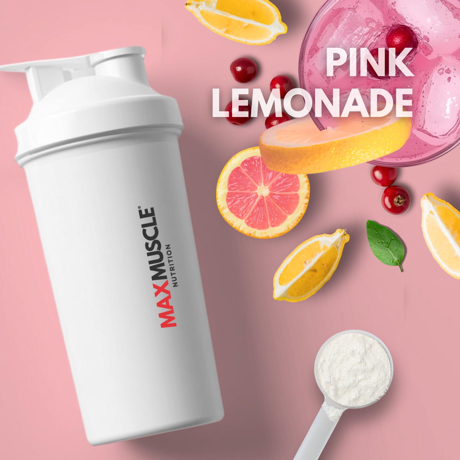 Max Muscle Pro BCAA label close-up highlighting pink lemonade flavor for refreshing hydration