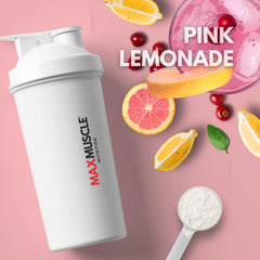 Max Muscle Pro BCAA label close-up highlighting pink lemonade flavor for refreshing hydration