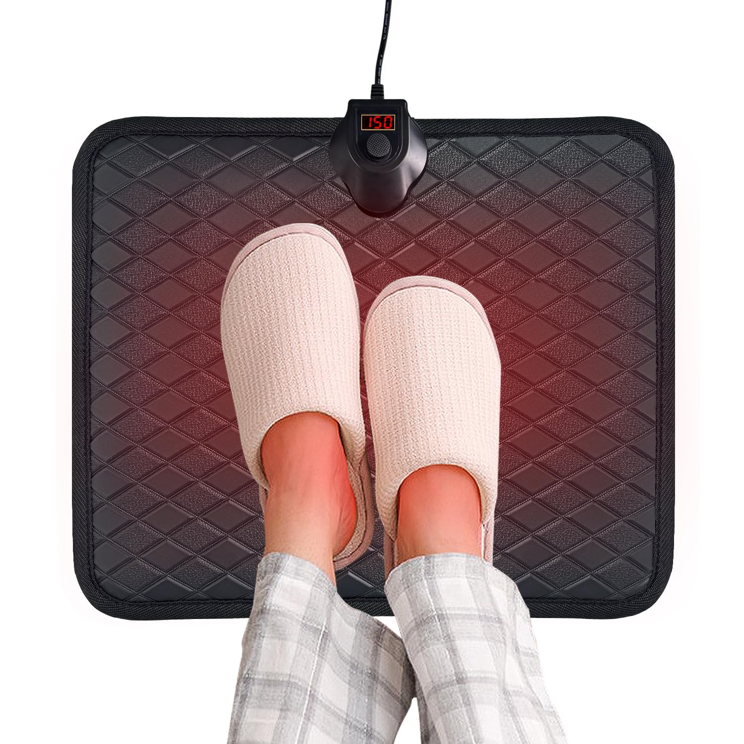 MAXCOM heated floor mat under desk warms feet during long work sessions.