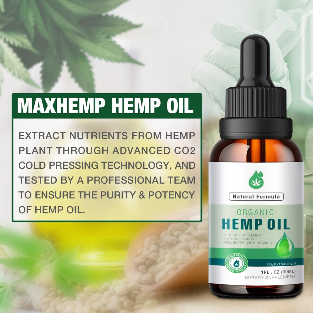 MaxHemp CO2-extraction graphic highlights purity and potency of hemp oil.
