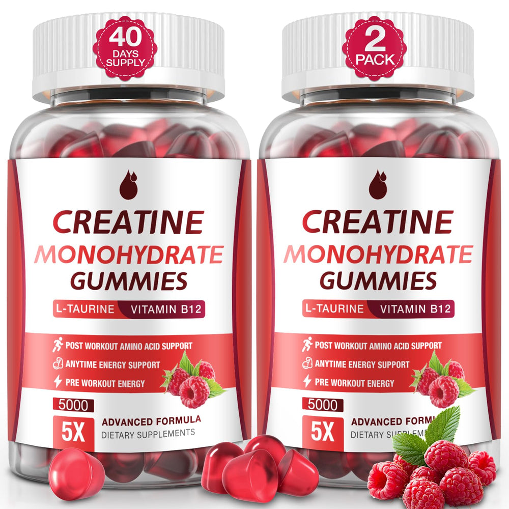MaxHemp Creatine Gummies Raspberry bottle front shows flavor and branding for daily use.