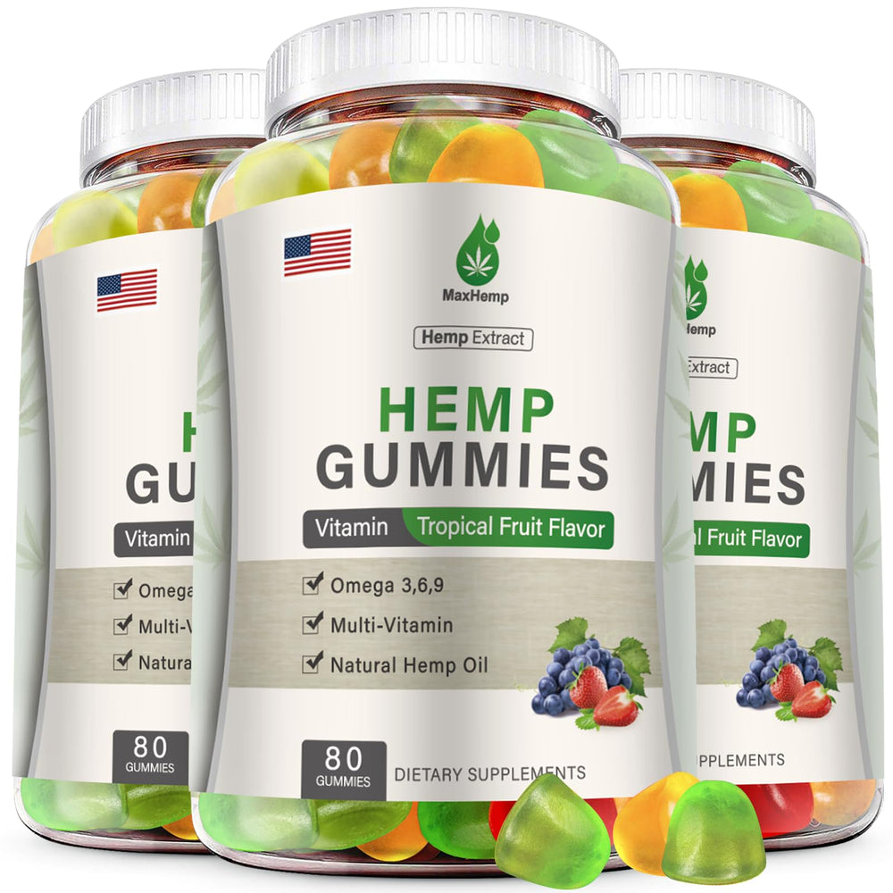 MaxHemp gummies packaging for quick three-pack daily use.