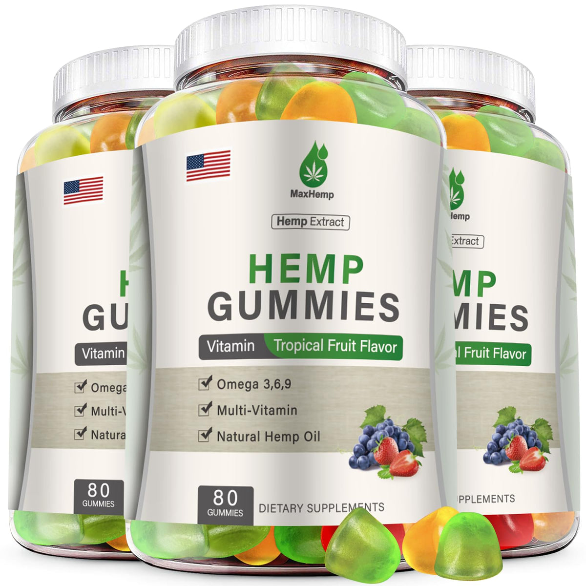 MaxHemp gummies packaging for quick three-pack daily use.