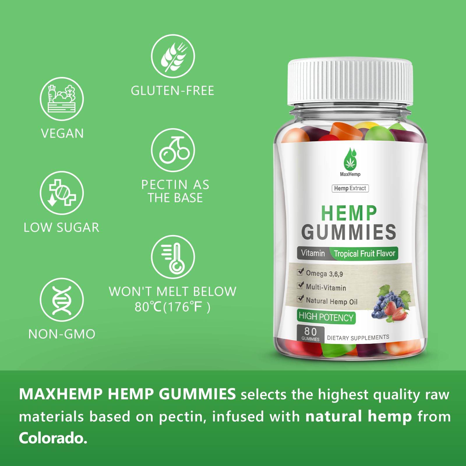 MaxHemp kid-friendly vegan gummies displayed for family use