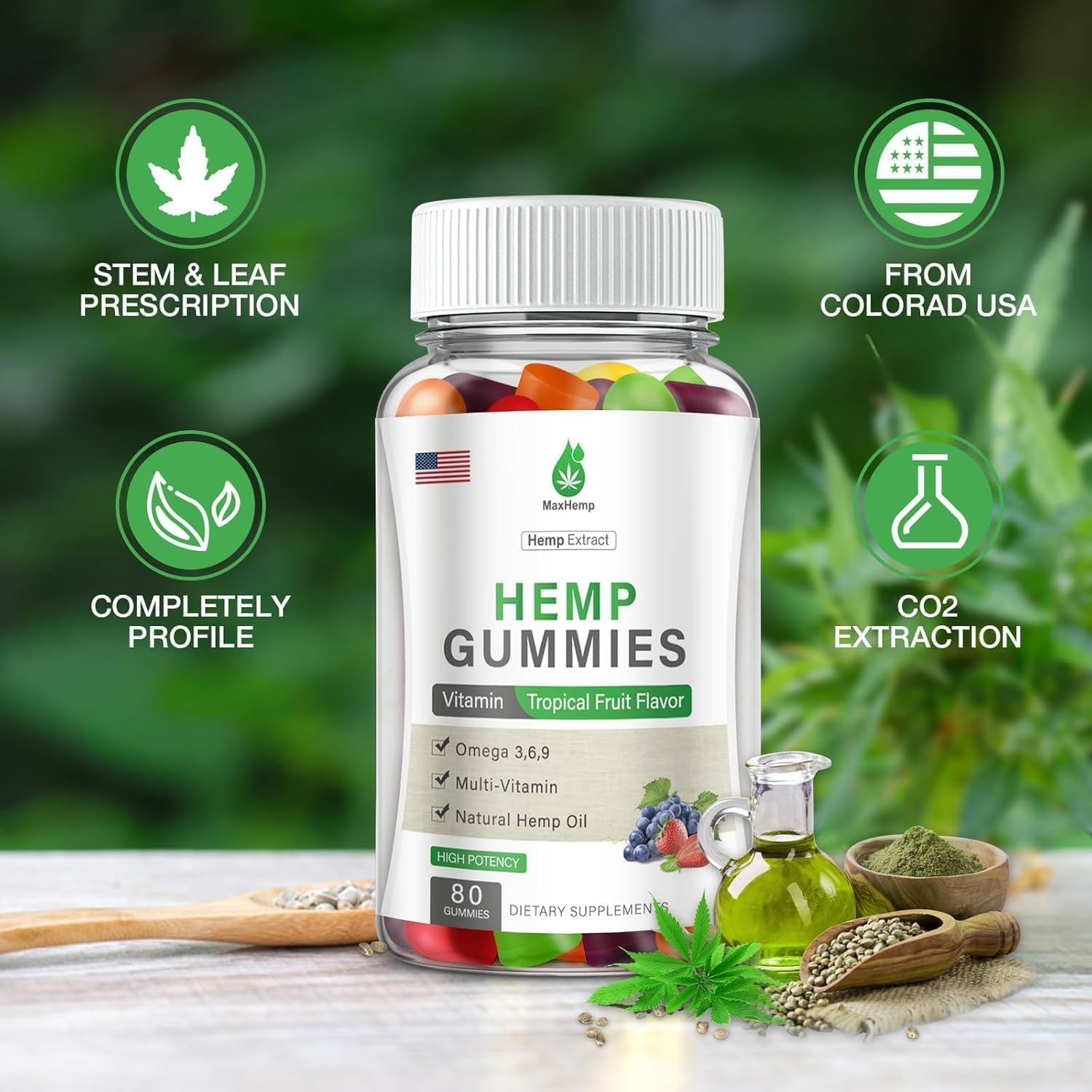MaxHemp Sleep Gummies close-up texture shows chewy, fruit-flavored enjoyment.