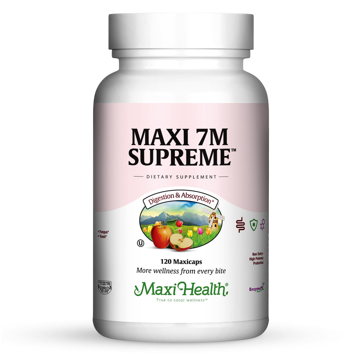 Maxi Health Acidophilus bottle showing a potent probiotic blend for gut balance.