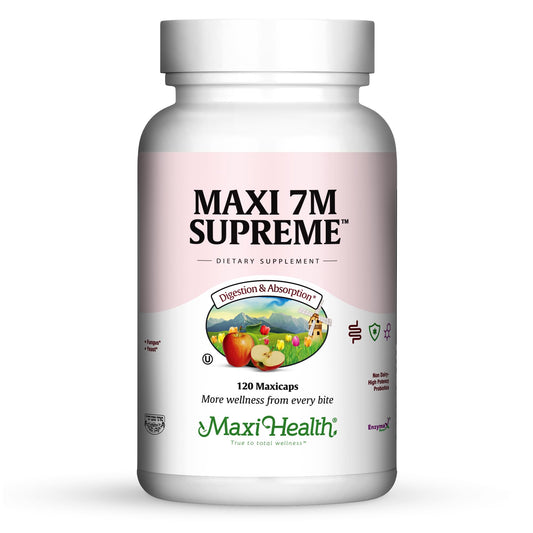 Maxi Health Acidophilus bottle showing a potent probiotic blend for gut balance.