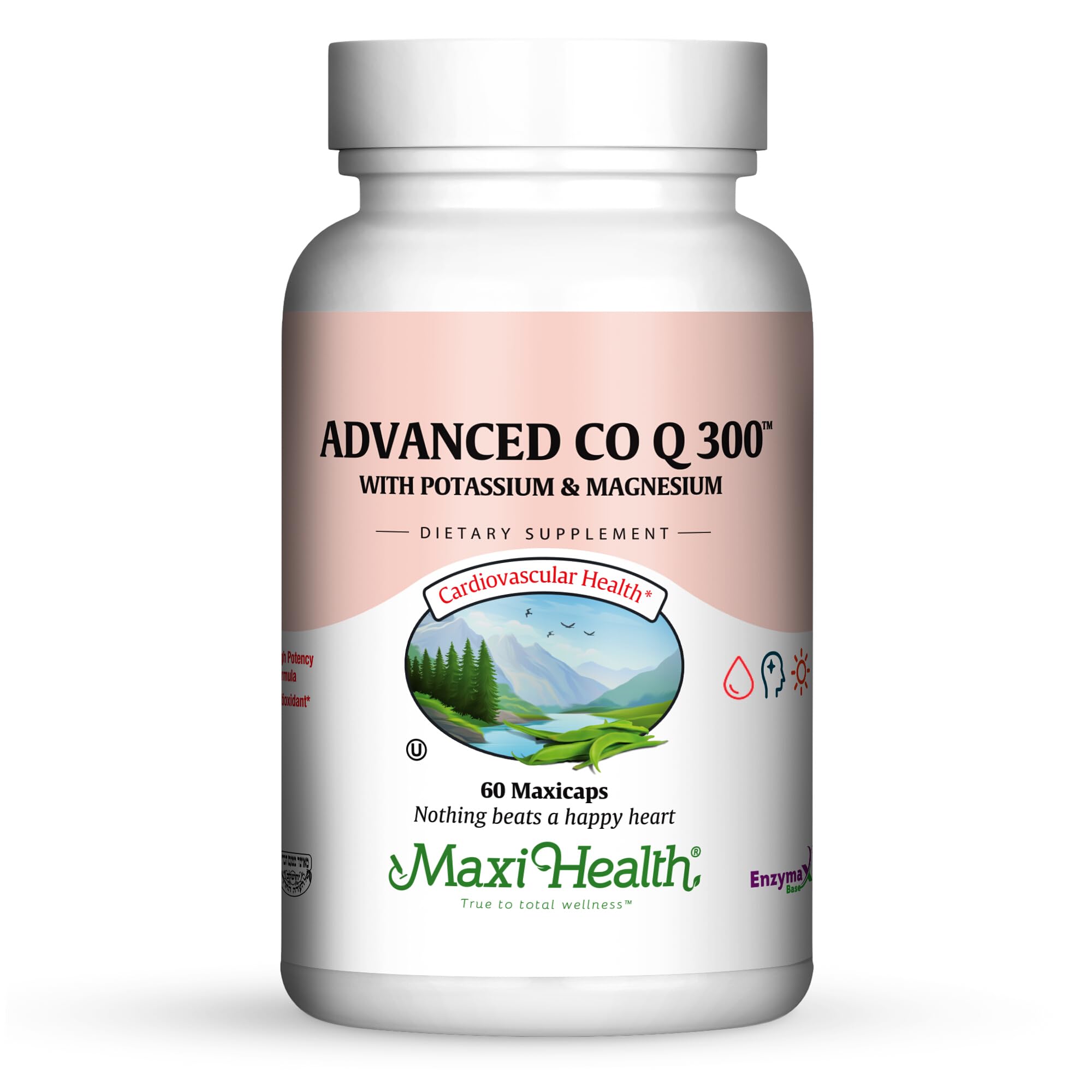Maxi Health Advanced CoQ10 300mg bottle front view for daily cardiovascular support