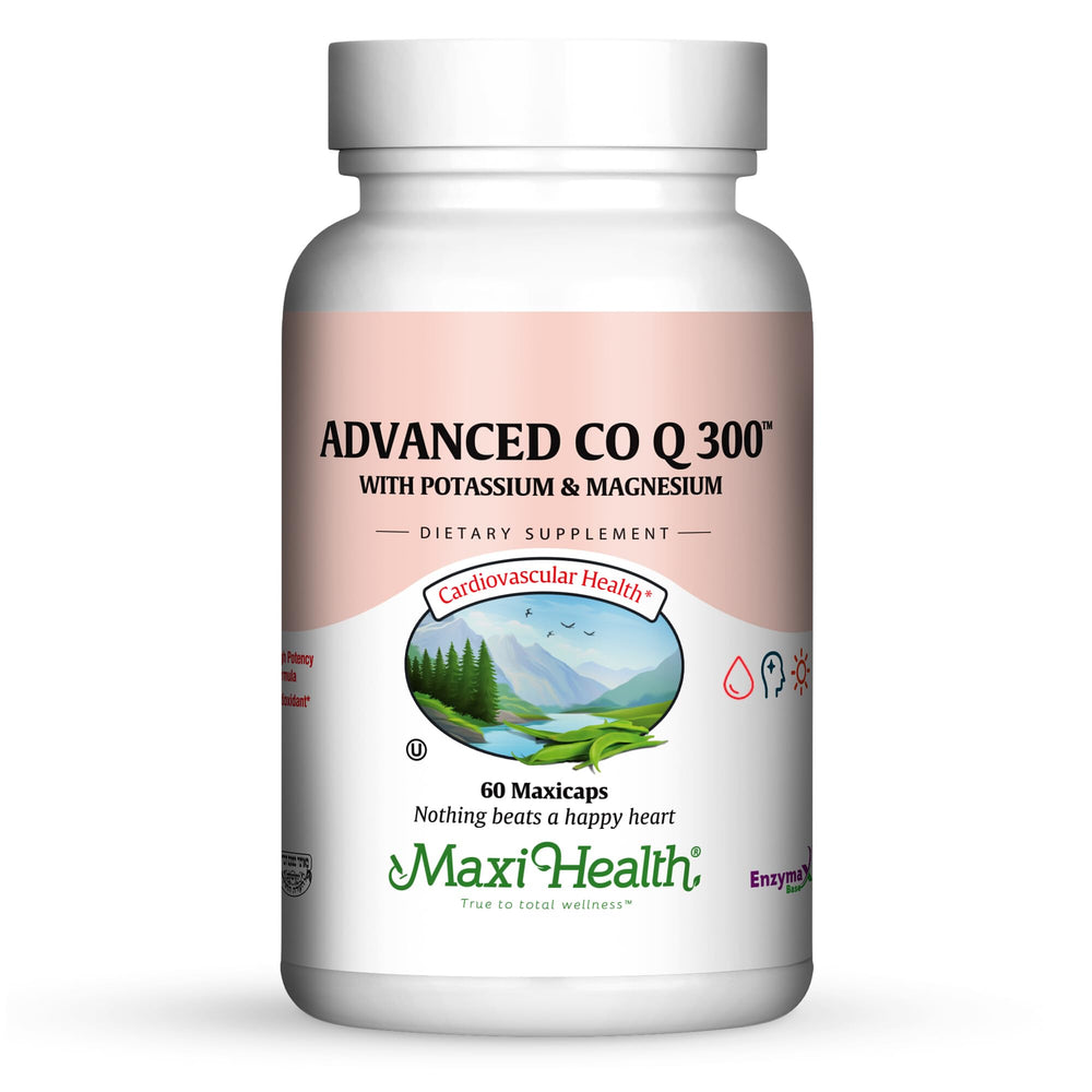 Maxi Health Advanced CoQ10 300mg bottle front view for daily cardiovascular support