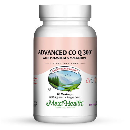 Maxi Health Advanced CoQ10 300mg bottle front view for daily cardiovascular support