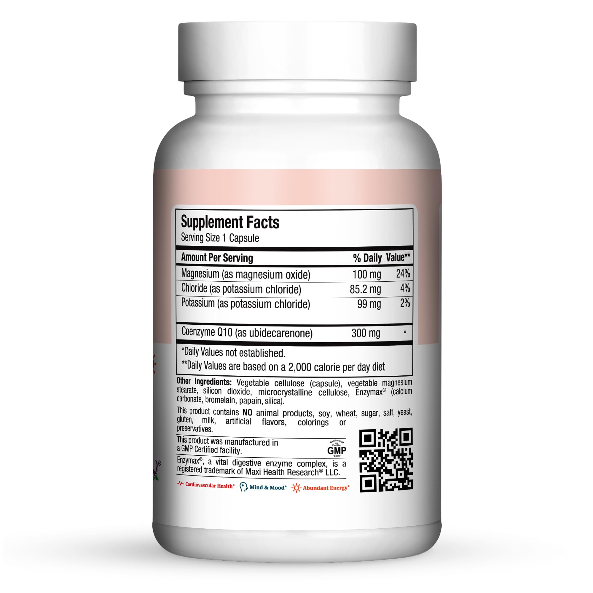 Maxi Health Advanced CoQ10 300mg bottle side view highlighting easy daily use