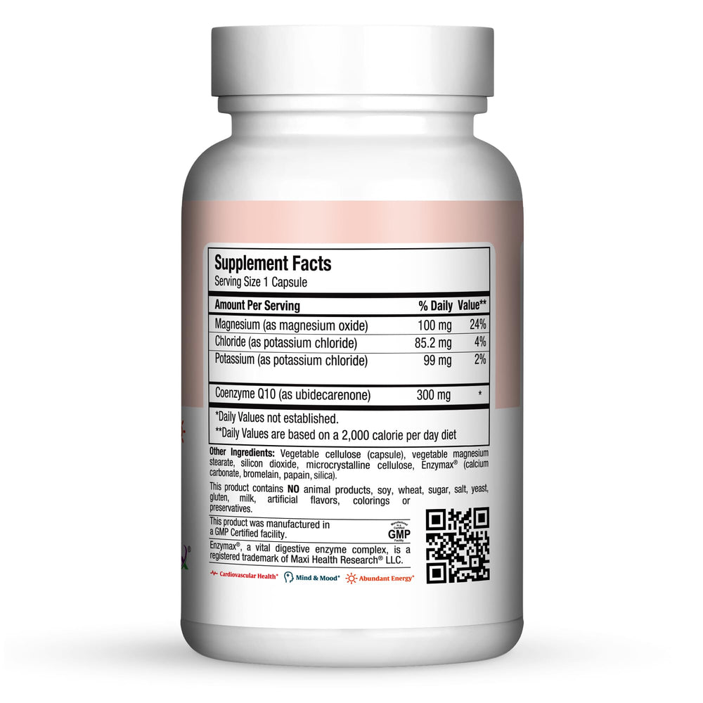 Maxi Health Advanced CoQ10 300mg bottle side view highlighting easy daily use