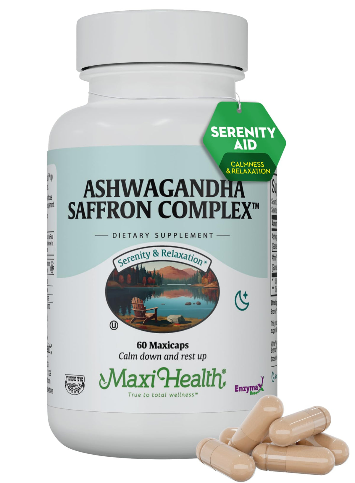 Maxi Health Ashwagandha-Saffron capsules bottle for daily stress support