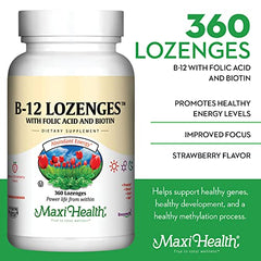 Maxi Health B12 lozenges packaging highlights Kosher vegetarian formulation