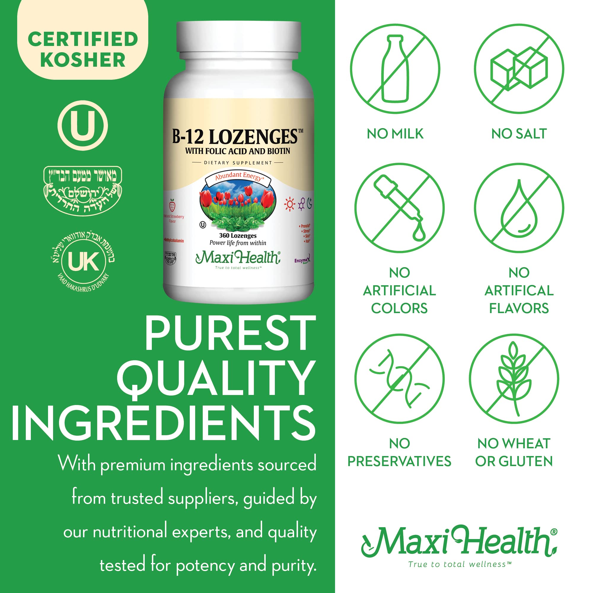 Maxi Health B12 lozenges ingredients panel shows transparency