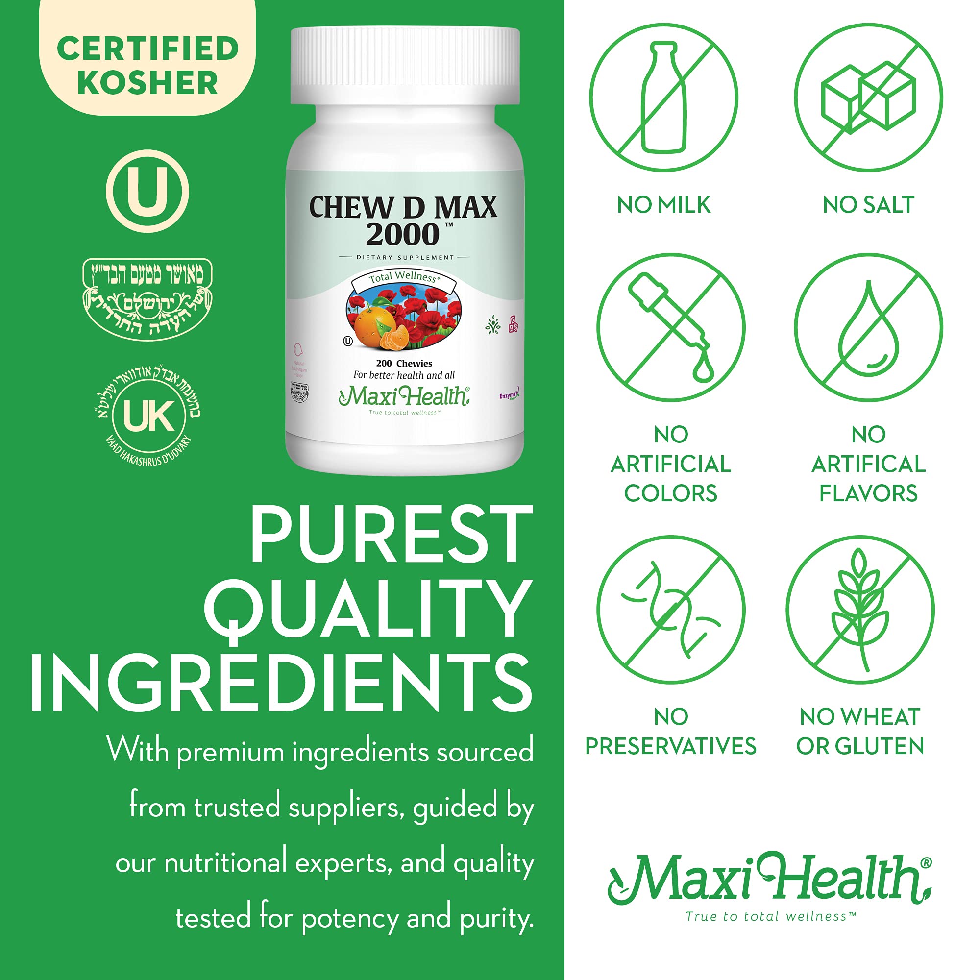 Bone health with Maxi Health D3 2000 IU chewables.
